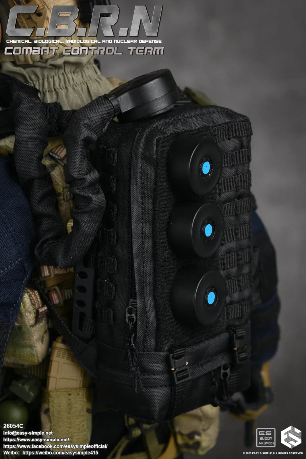 1:6 Easy & Simple CBRN Respirator Backpack, Gas Mask & NBC Hood for 12" Figures