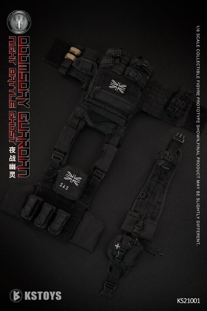 1:6 KSToys Doomsday Guardian Black Utility Pouch w/ SAS Patches for 12" Figures