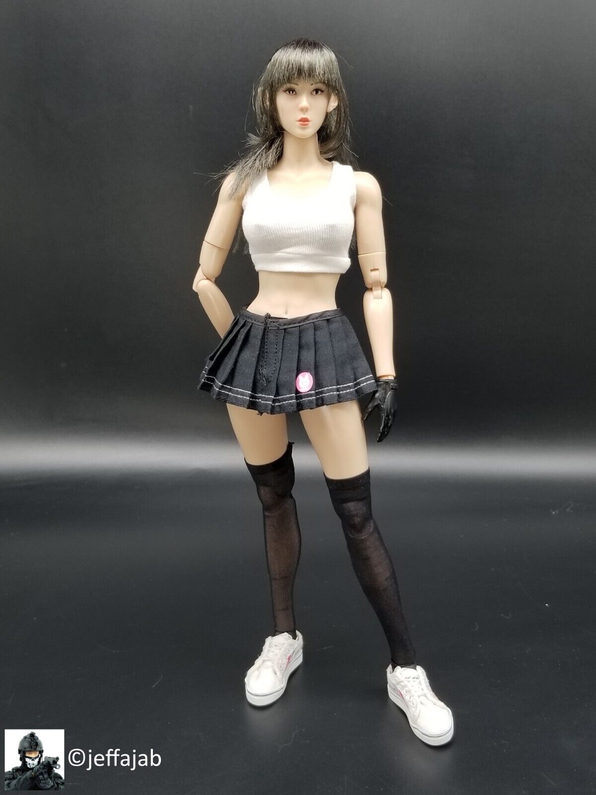 1:6 Flagset School Girl Han MeiMei Female Black Pleated Skirt for 12" Figures