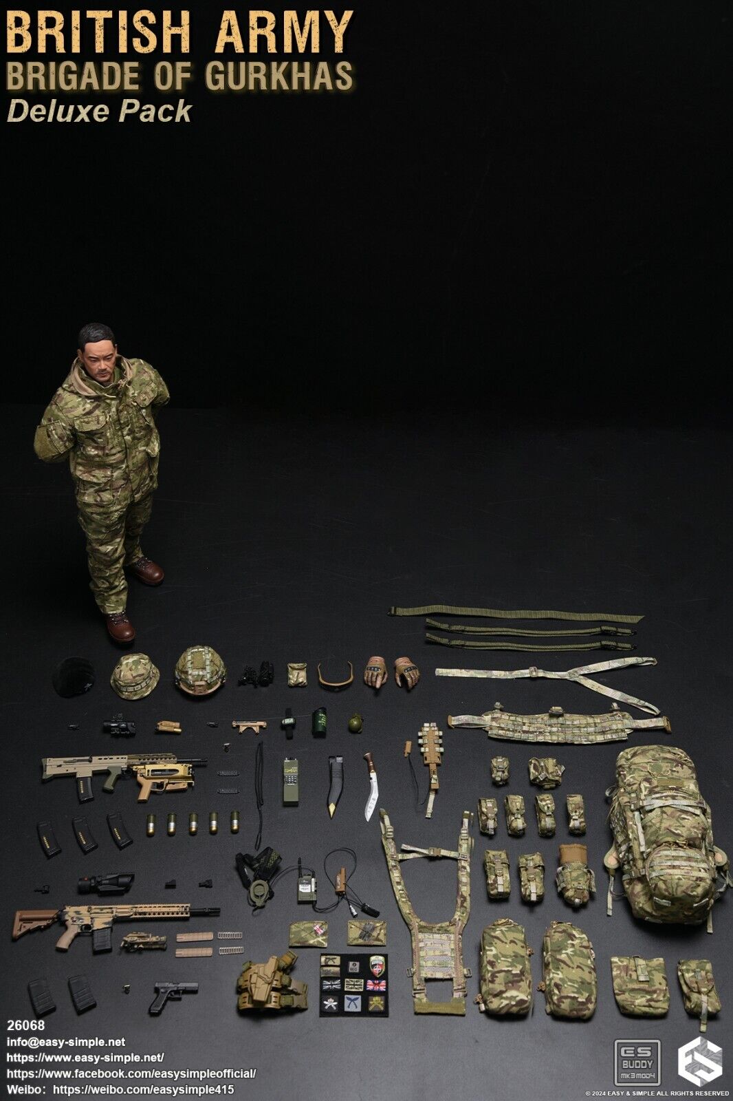 1:6 scale Easy & Simple British Army Brigade of Gurkhas MTP Camo Helmet w/ NVG
