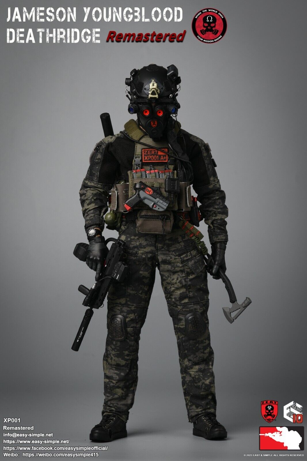 1:6 scale Easy & Simple ZERT Deathridge Remastered M50 Gas Mask w/ MOLLE Panel