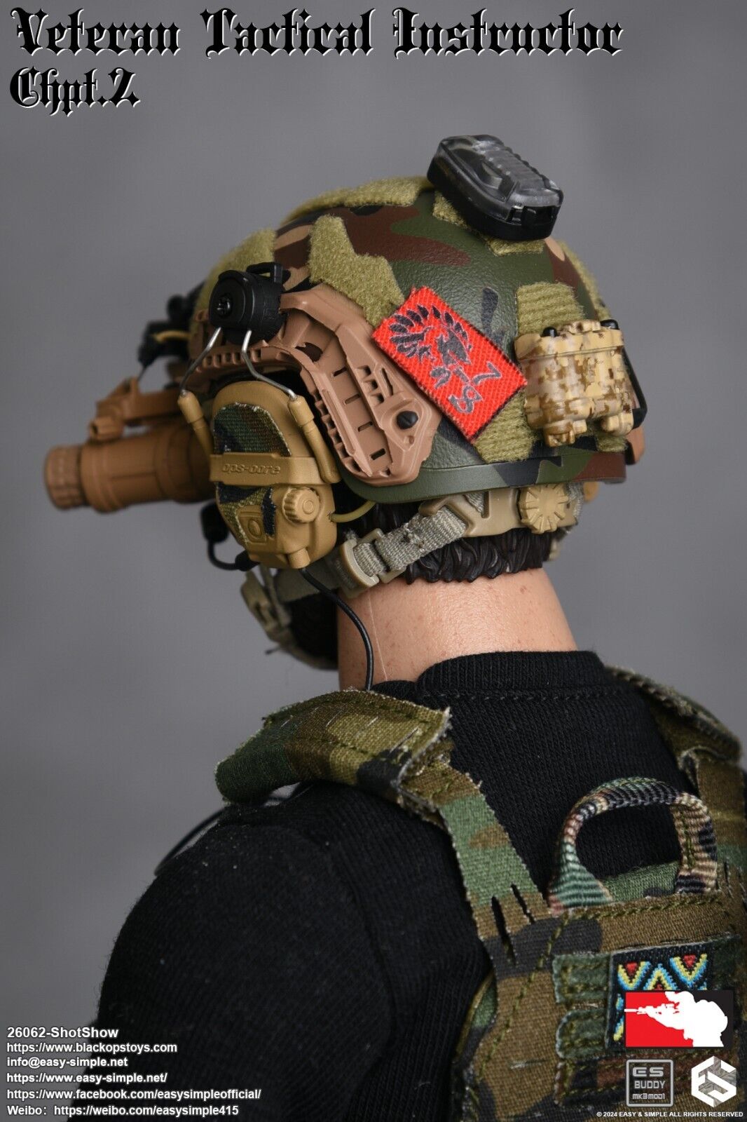 1:6 Easy & Simple Veteran Tactical Instructor Ch II SHOT Show Camo Helmet w/ NVG