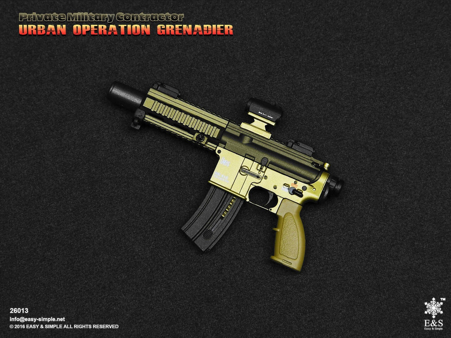 1:6 scale Easy & Simple PMC Grenadier HK416 .22lr Pistol Rifle for 12" Figures