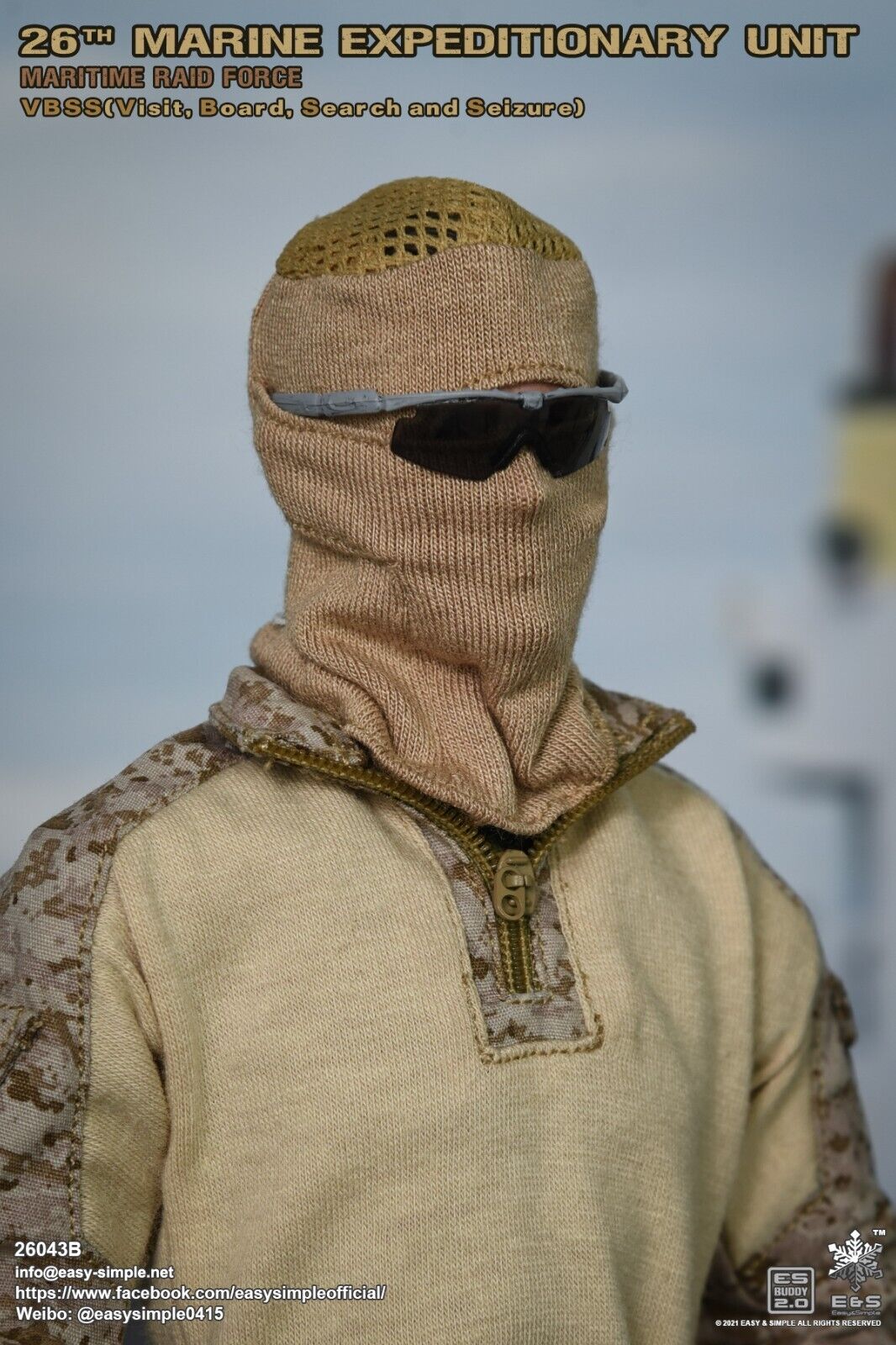 1:6 scale Easy & Simple USMC 26th MEU Tan Balaclava Mask for 12" Figures