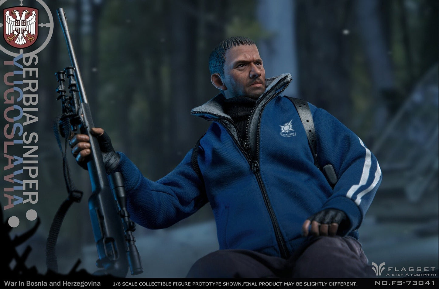 1:6 scale Flagset Serbia Sniper Mens Blue Tracksuit Top for !2" Figures