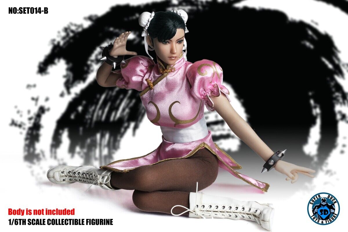1:6 scale Female Chun Li Martial Art Fighter in Pink Head & Clothing Set SET014B