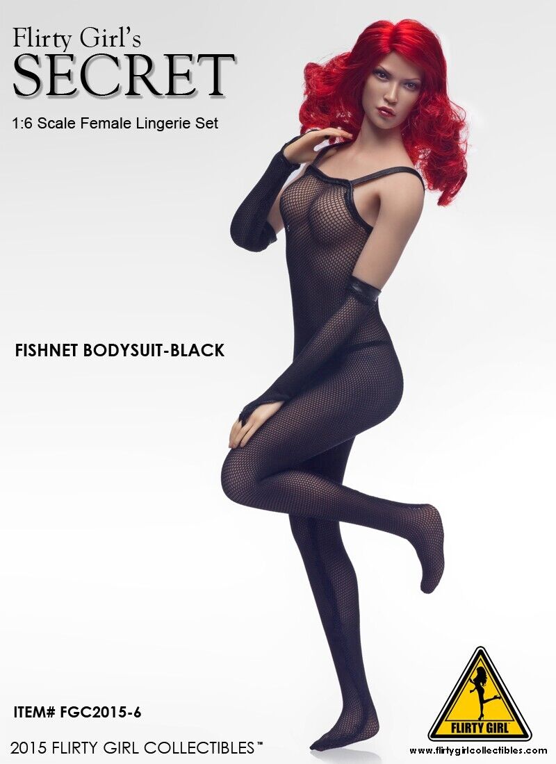 1:6 Flirty Girl Secret Female Black Fishnet Bodysuit Lingerie for 12" Figures