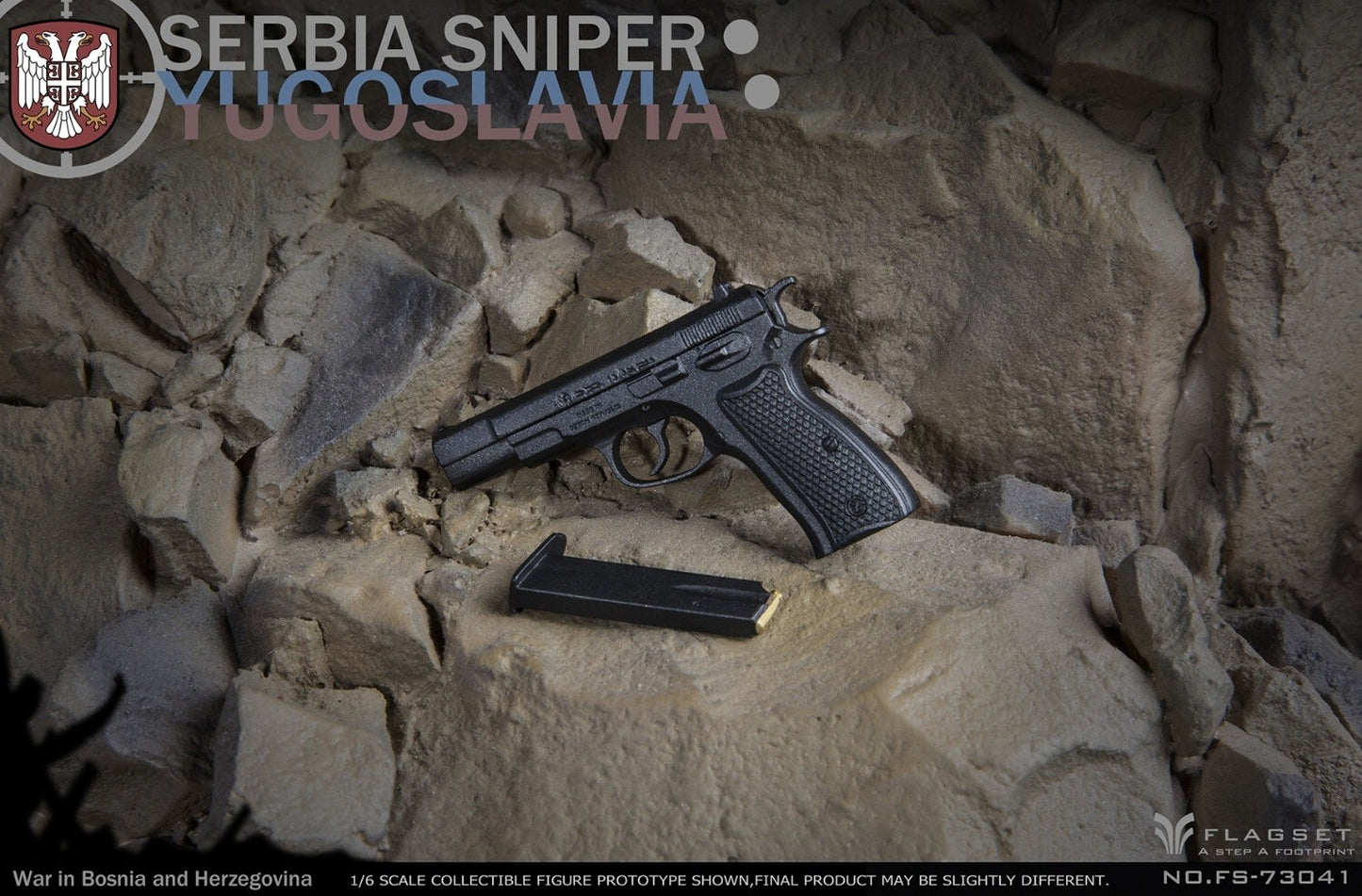1:6 scale Flagset Serbia Sniper Pistol w/ Shoulder Holster for 12" Figures