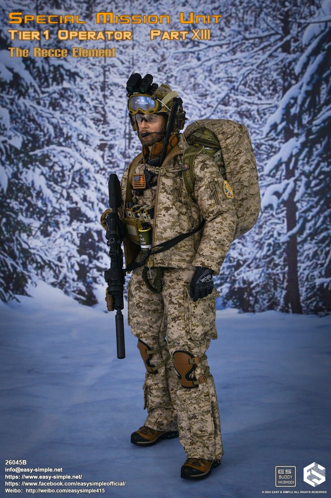 1:6 Easy & Simple Recce Element AOR1 Camo FAST Helmet w/ NVG Set for 12" Figures