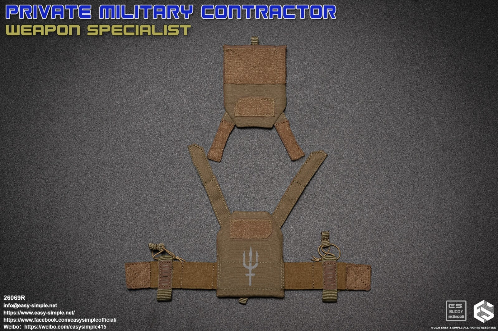 1:6 scale Easy & Simple PMC Weapon Specialist Tan Plate Carrier for 12" Figures