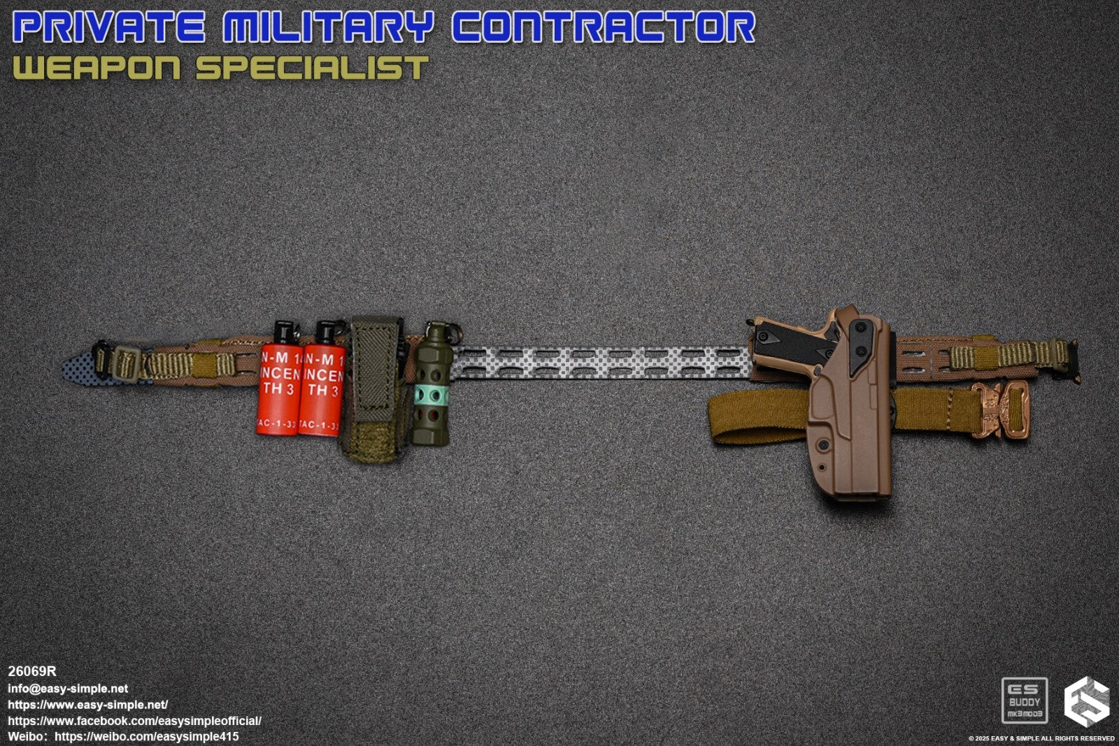 1:6 scale Easy & Simple PMC Weapon Specialist Tan MOLLE Belt for 12" Figures