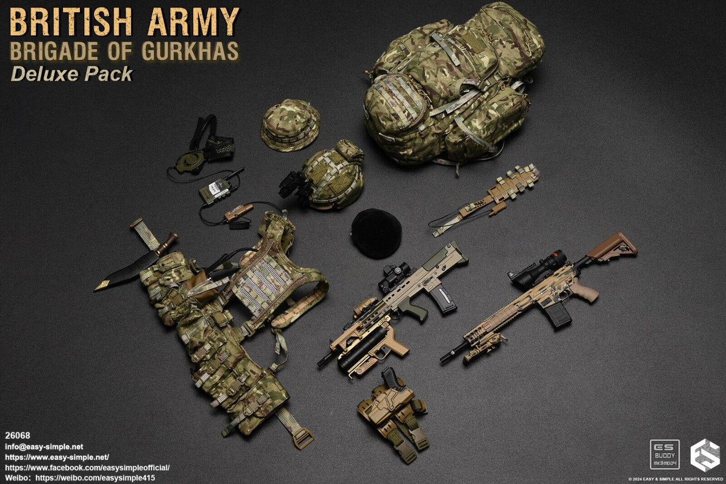 1:6 scale Easy & Simple British Army Brigade of Gurkhas MTP Camo 90L Backpack