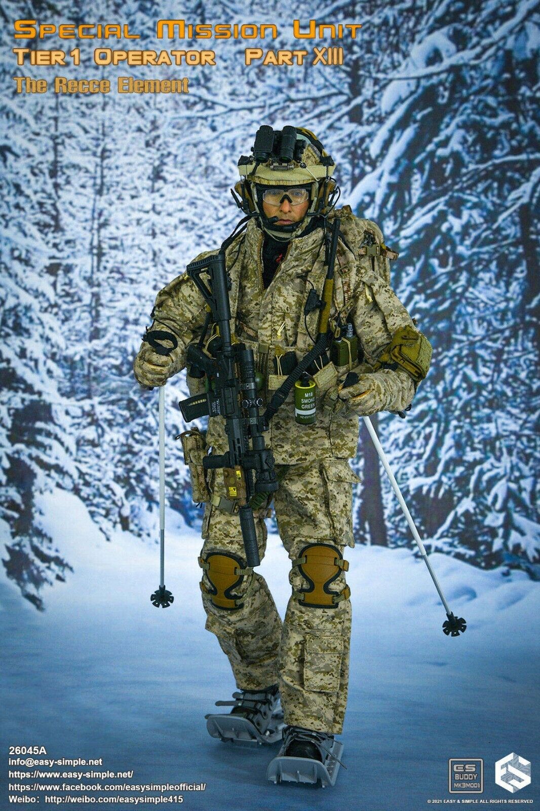1:6 Easy Simple Recce Element Camo Winter Combat Gloved Hands for 12" Figures
