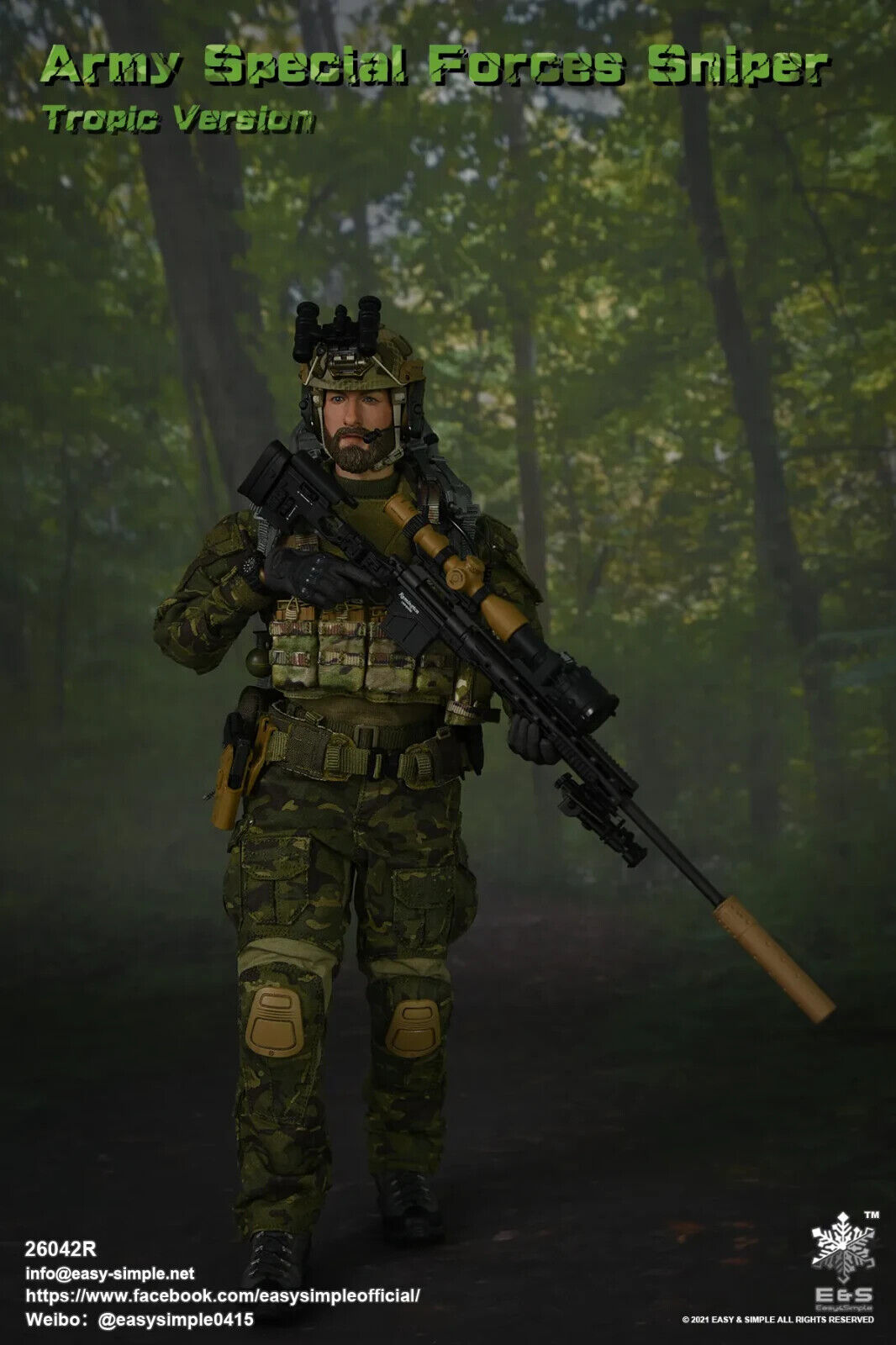 1:6 scale Easy & Simple Special Forces Helmet w/ NVG for 12" Figures