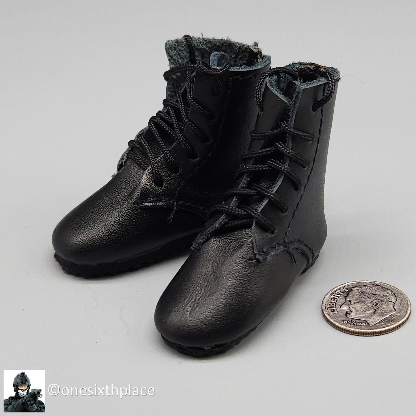 1:6 scale Combat Hero British Black Leather-Like Boots for 12" Figures