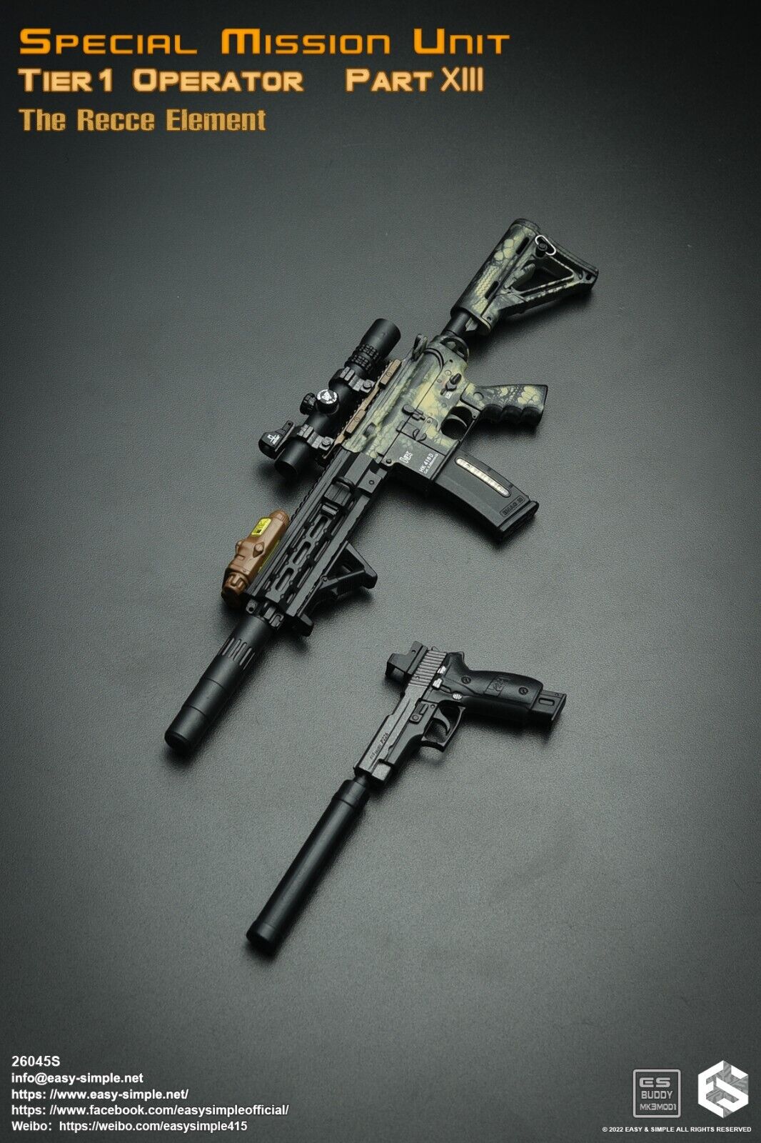 1:6 Easy & Simple Recce Element Camo HK 416 Rifle Set for 12" Figures