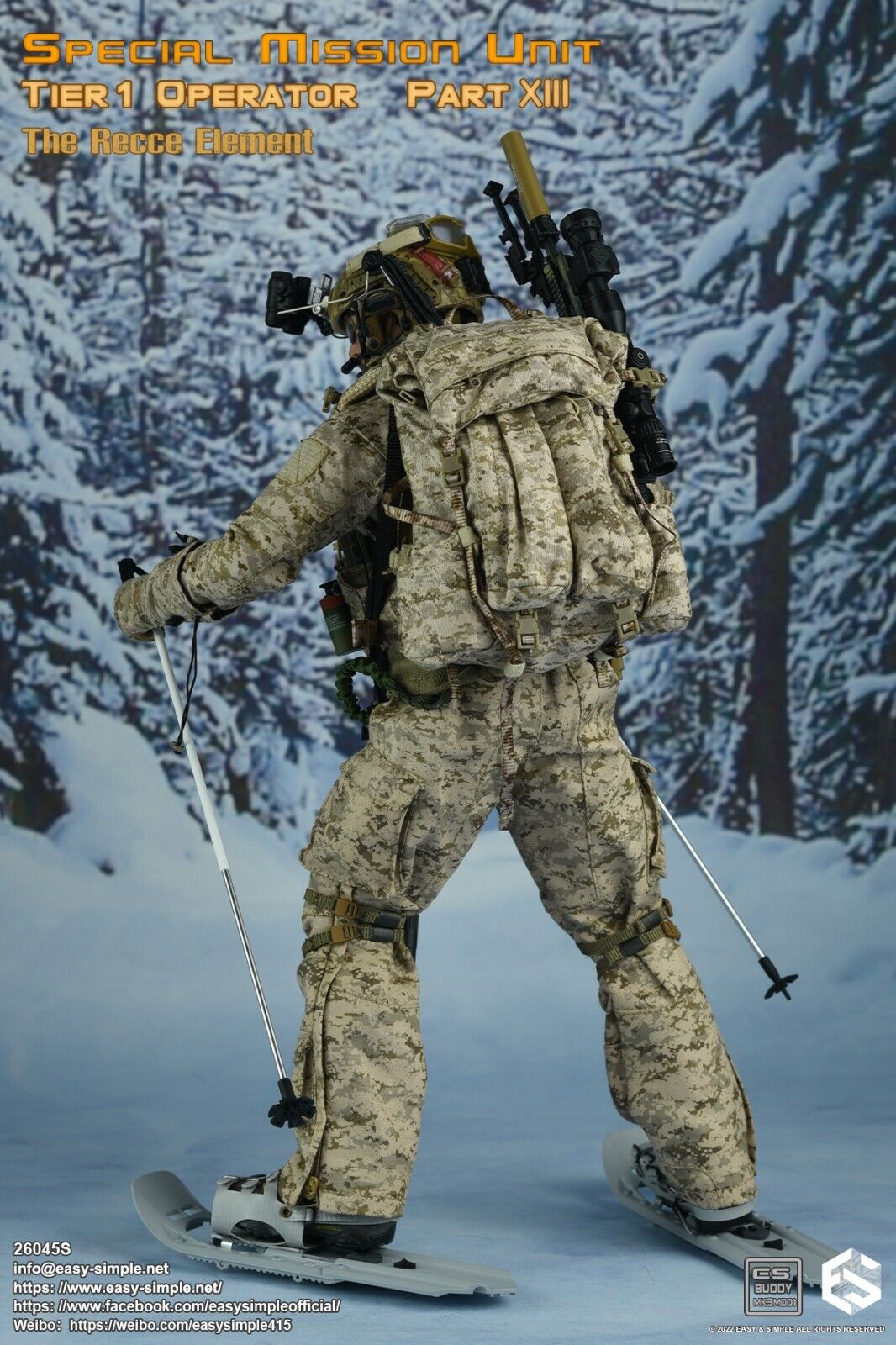 1:6 Easy & Simple Recce Element Winter Hiking Poles & Snowshoes for 12" Figures