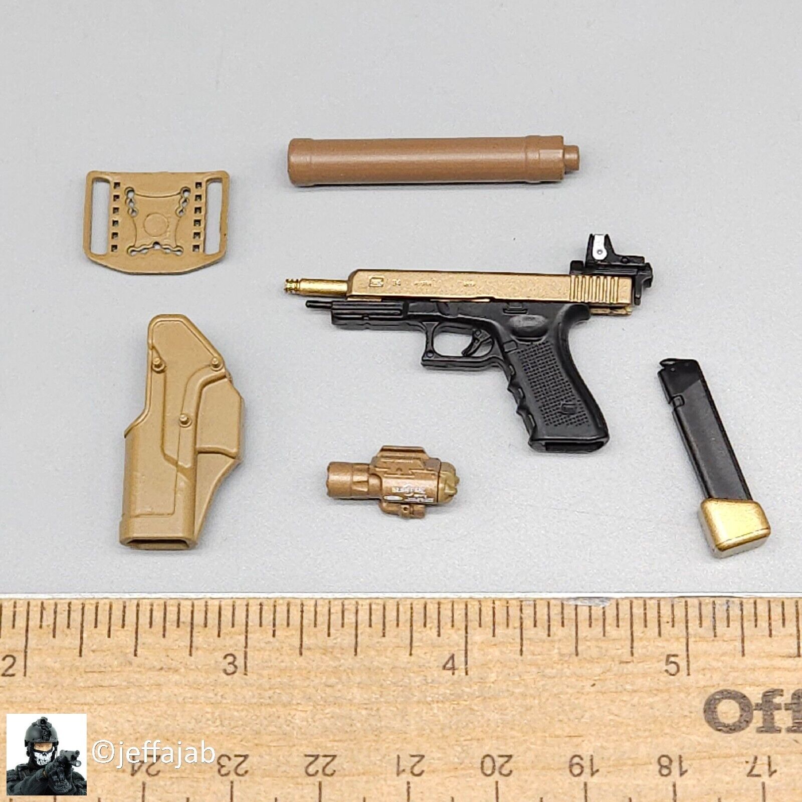 1:6 Easy & Simple Doom's Day Kit V Gold Pistol w/ Tan Holster 12" Figures