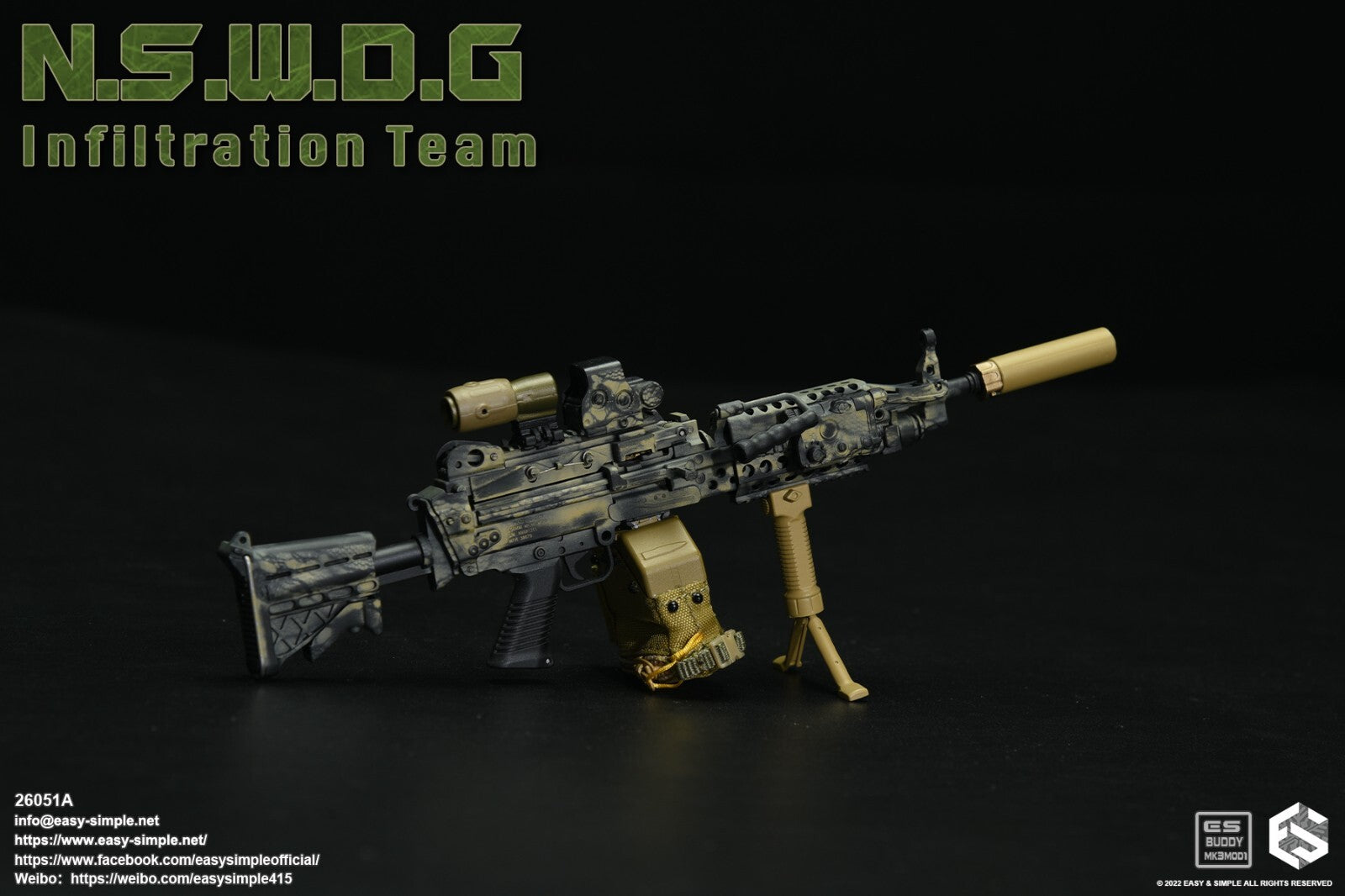 1:6 Easy & Simple NSWDG Infiltration Team MK46Mod1 Machine Gun for 12" Figures