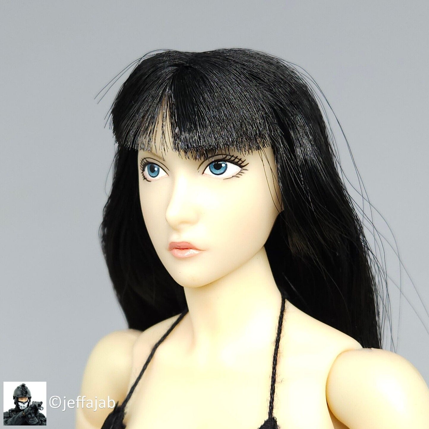 1:6 Triad Toys Otaku 1.0 Pale Female Anime Black Hair Head Sculpt for 12" Figure