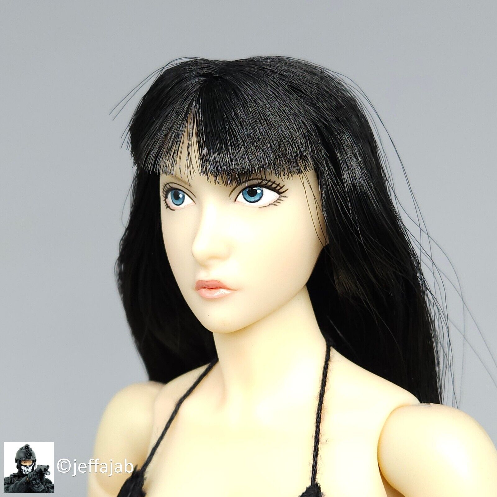 1:6 Triad Toys Otaku 1.0 Pale Female Anime Black Hair Head Sculpt for 12" Figure