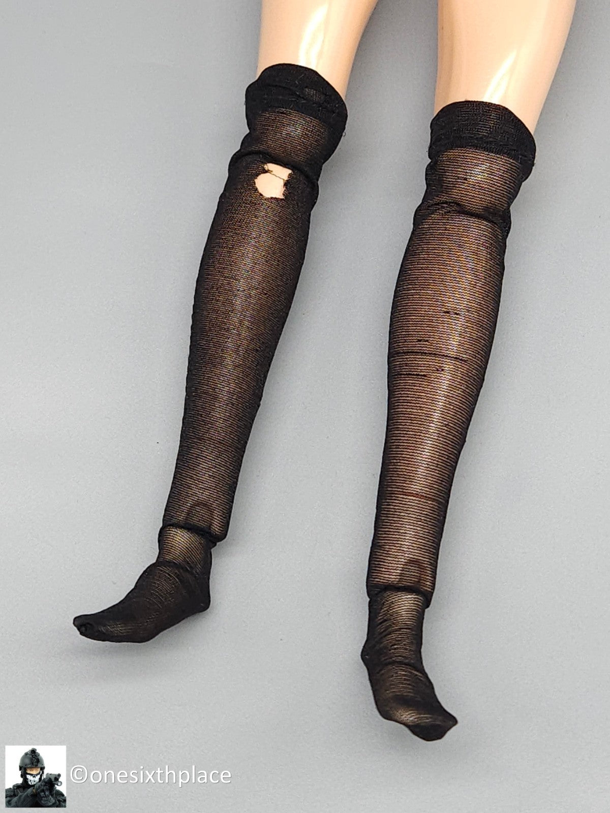 1:6 Very Cool Female Black Knee High Stockings Torn for 12" Figures