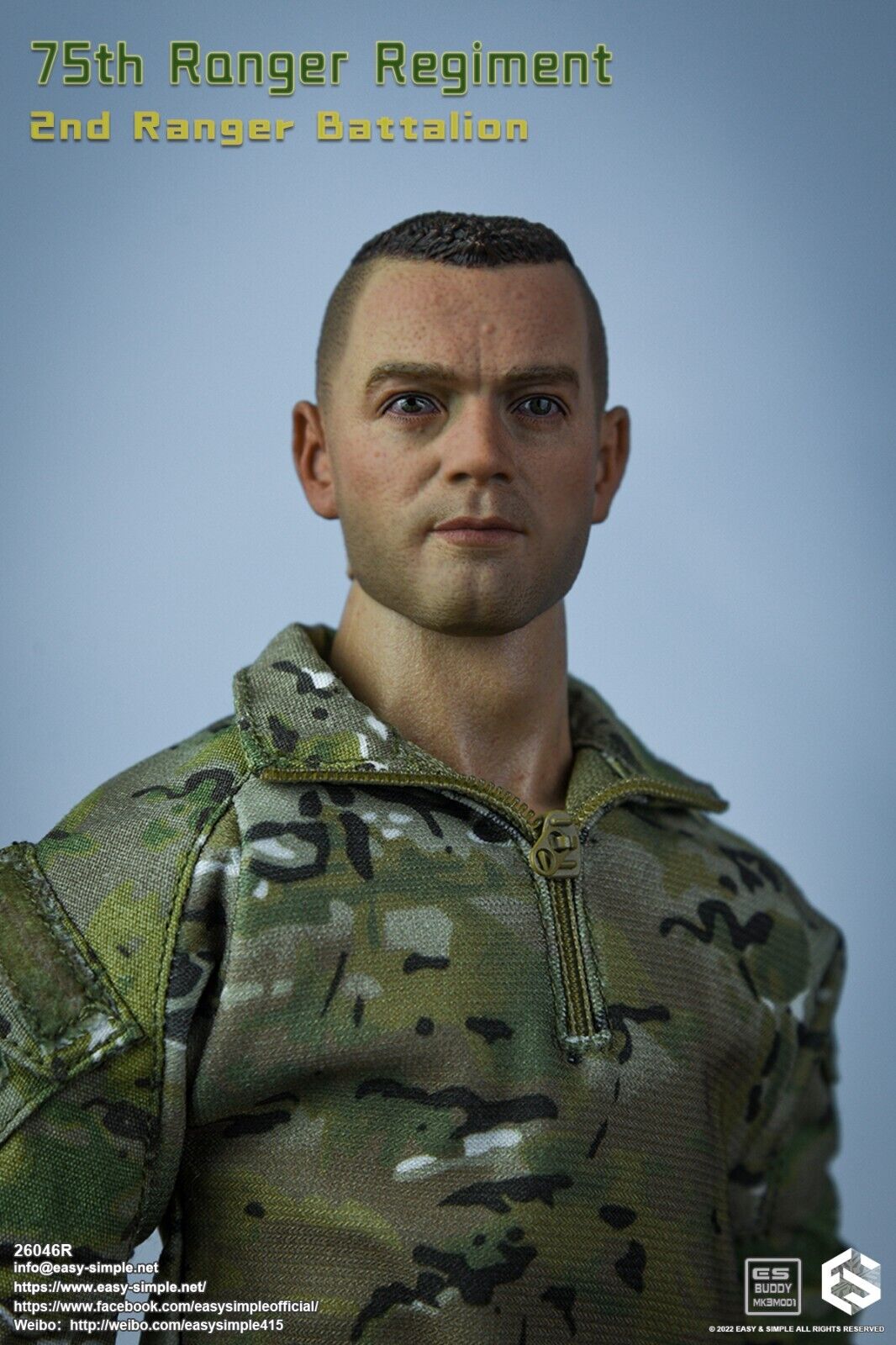 1:6 Easy & Simple 75th Ranger Regiment Male Head Sculpt 12" Action Figure 26046R