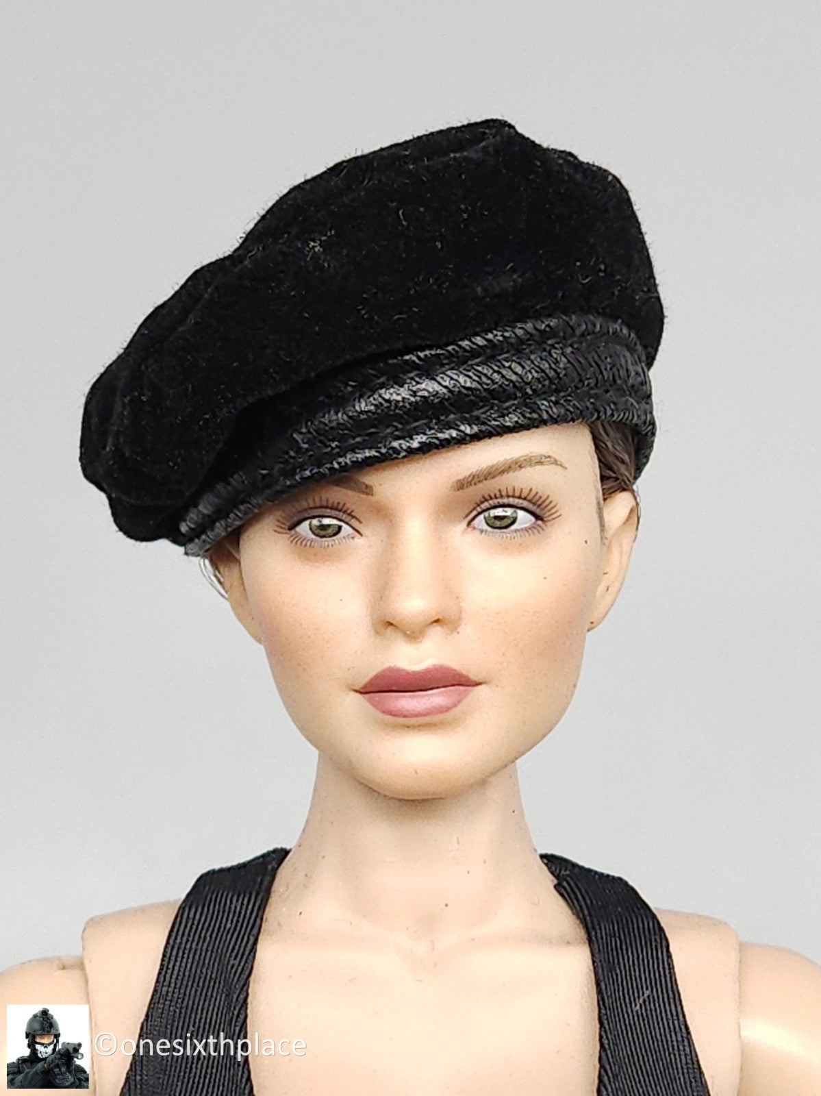 1:6 scale BBI Cy Girl Female Black Felt Beret Hat for 12" Figures