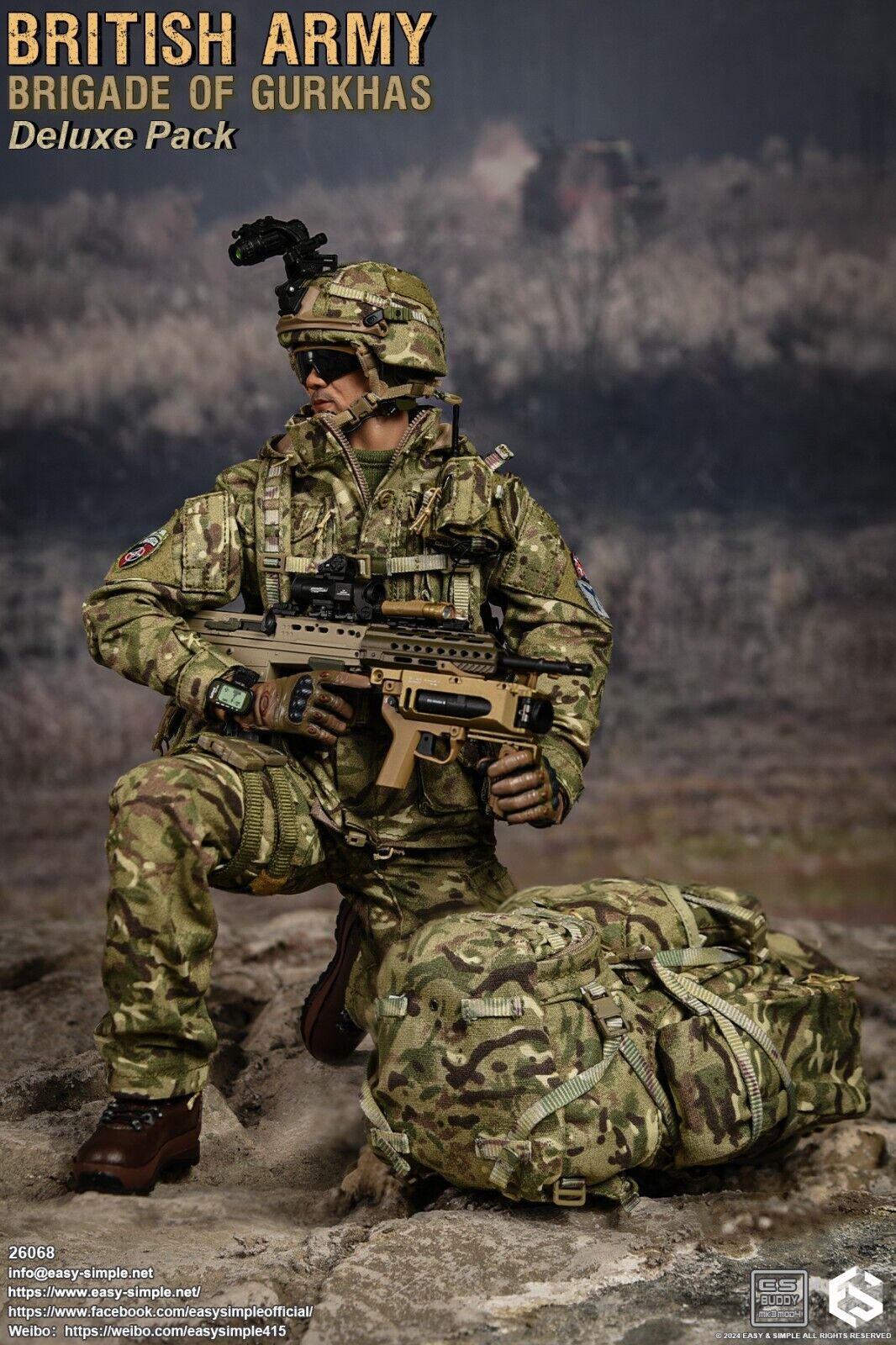 1:6 scale Easy & Simple British Army Brigade of Gurkhas MTP Camo Helmet w/ NVG