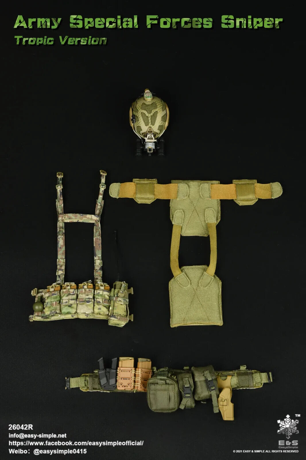 1:6 scale Easy & Simple Special Forces Helmet w/ NVG for 12" Figures