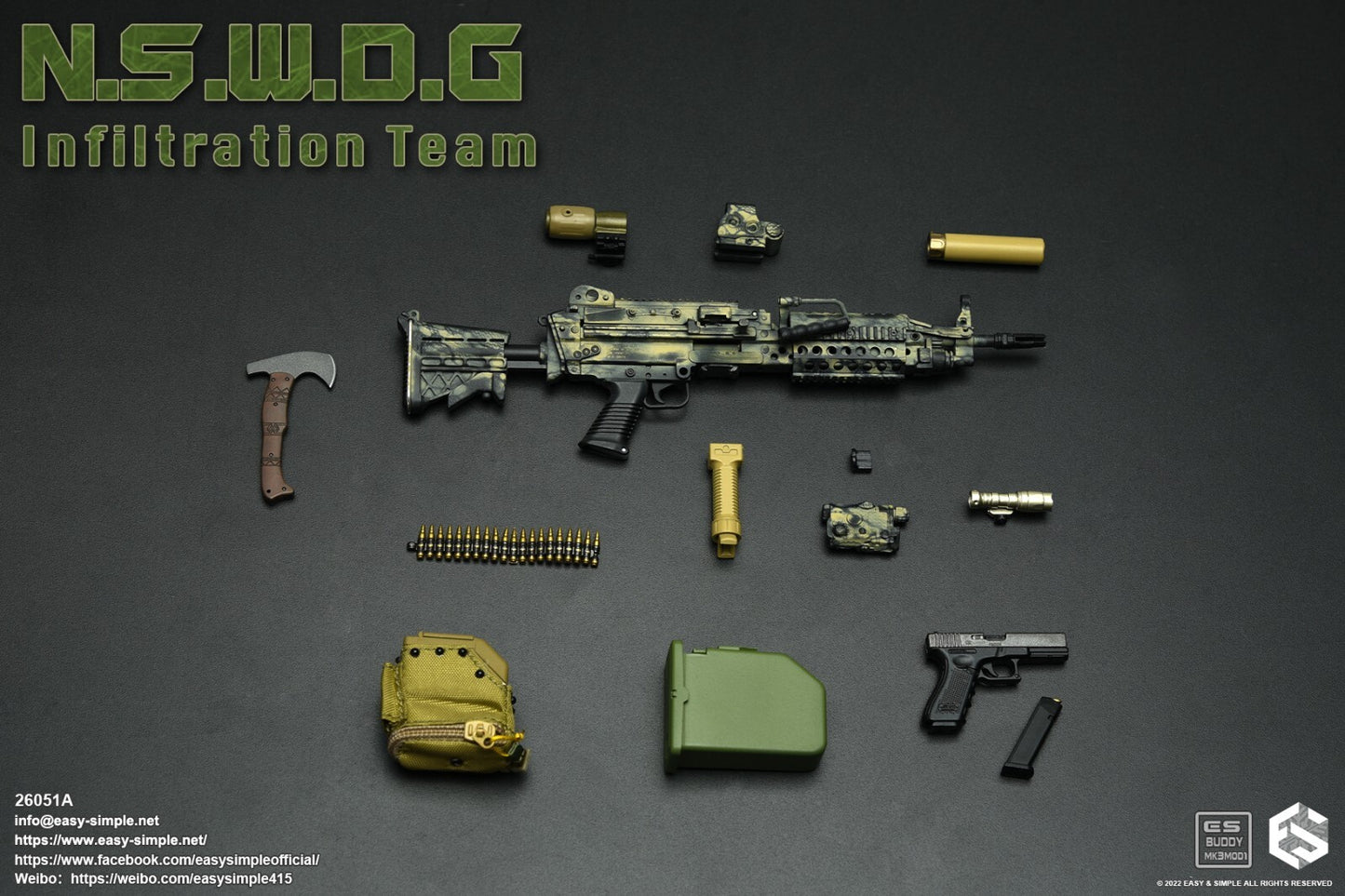 1:6 Easy & Simple NSWDG Infiltration Team MK46Mod1 Machine Gun for 12" Figures