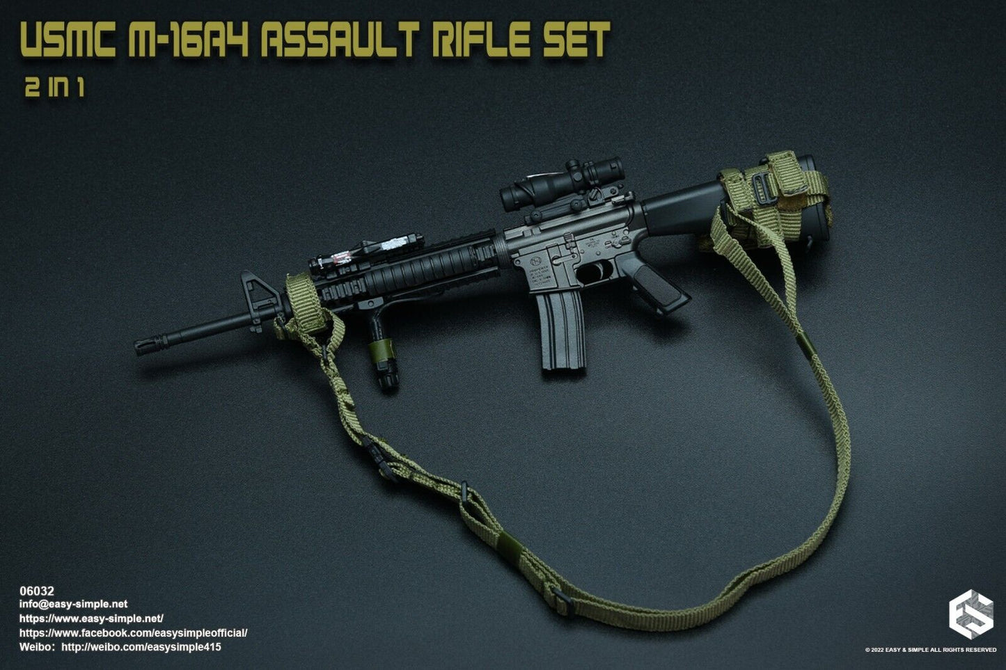 1:6 Easy & Simple USMC M16A4 Rifle w/ Sling & Ammo Pouch for 12" Figures 06032