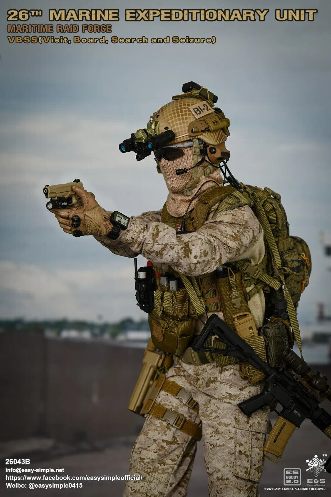 1:6 scale Easy & Simple USMC 26th MEU Tan M-45 CQBP .45 Pistol w/ Holster