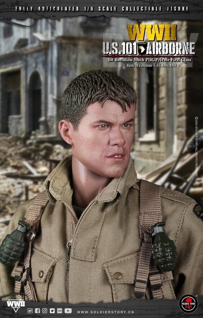 1:6 Soldier Story WWII US 101st Airborne Pvt Ryan Male Head Sculpt 12" Figures
