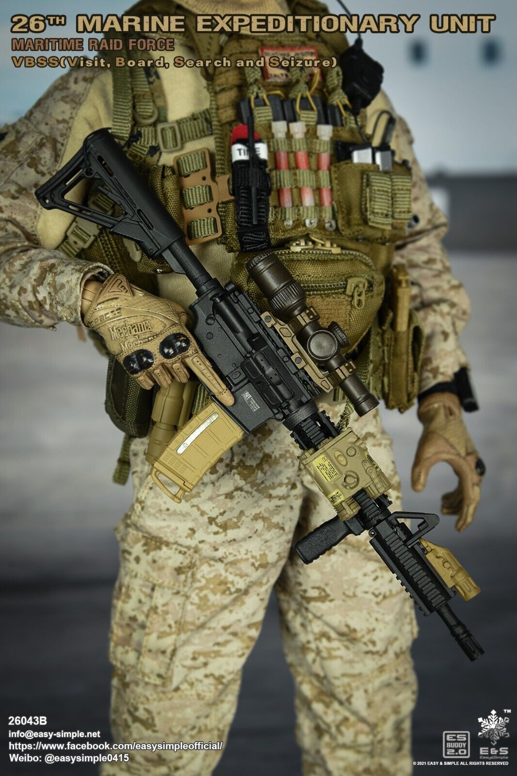 1:6 scale Easy & Simple USMC 26th MEU M4 Rifle w/ Extended Rail for 12" Figures