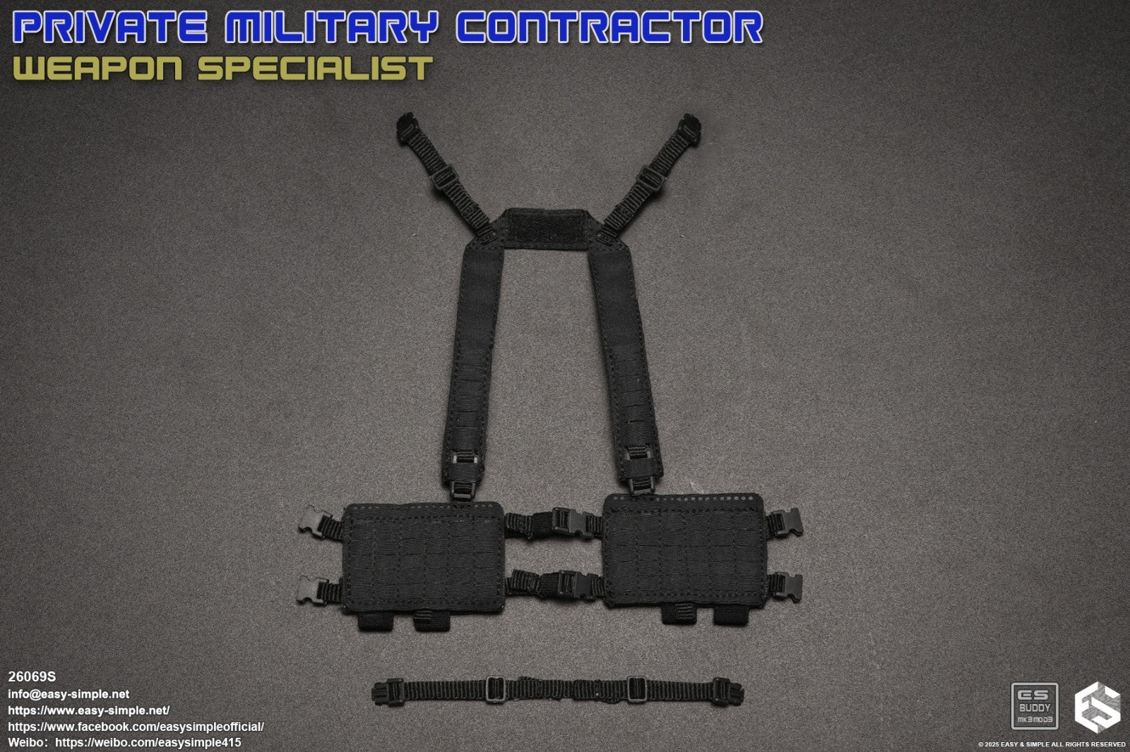 1:6 scale Easy & Simple PMC Weapon Specialist Black Chest Rig for 12" Figures