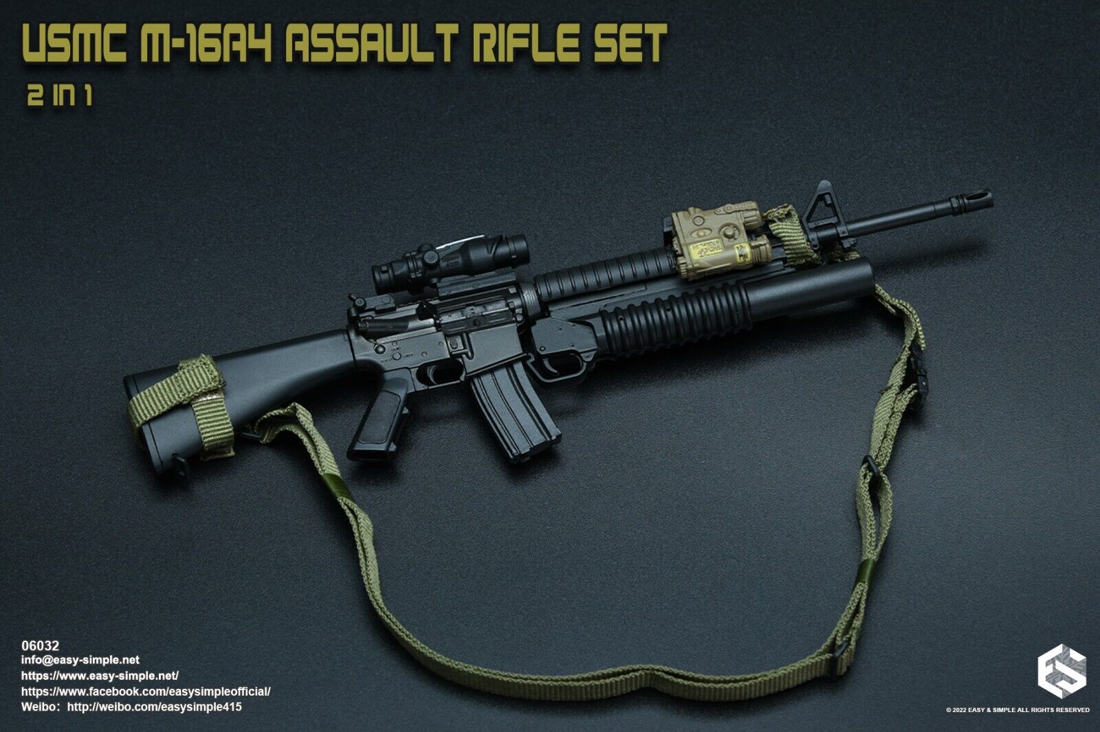 1:6 Easy & Simple USMC M16A4 Rifle w/ M203 Grenade Launcher for 12" Figures
