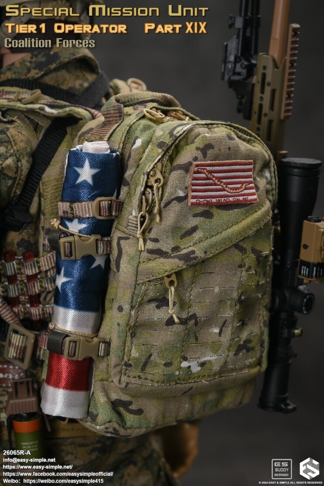 1:6 scale Easy & Simple Coalition Forces Multicam Backpack 12" Figures 26065RA