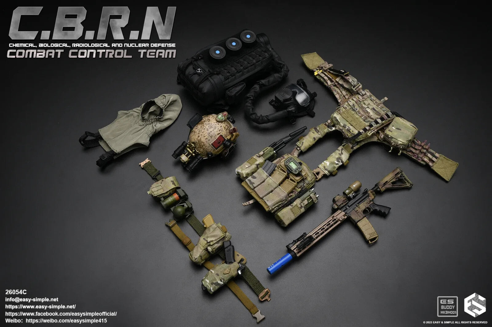 1:6 Easy & Simple CBRN Respirator Backpack, Gas Mask & NBC Hood for 12" Figures