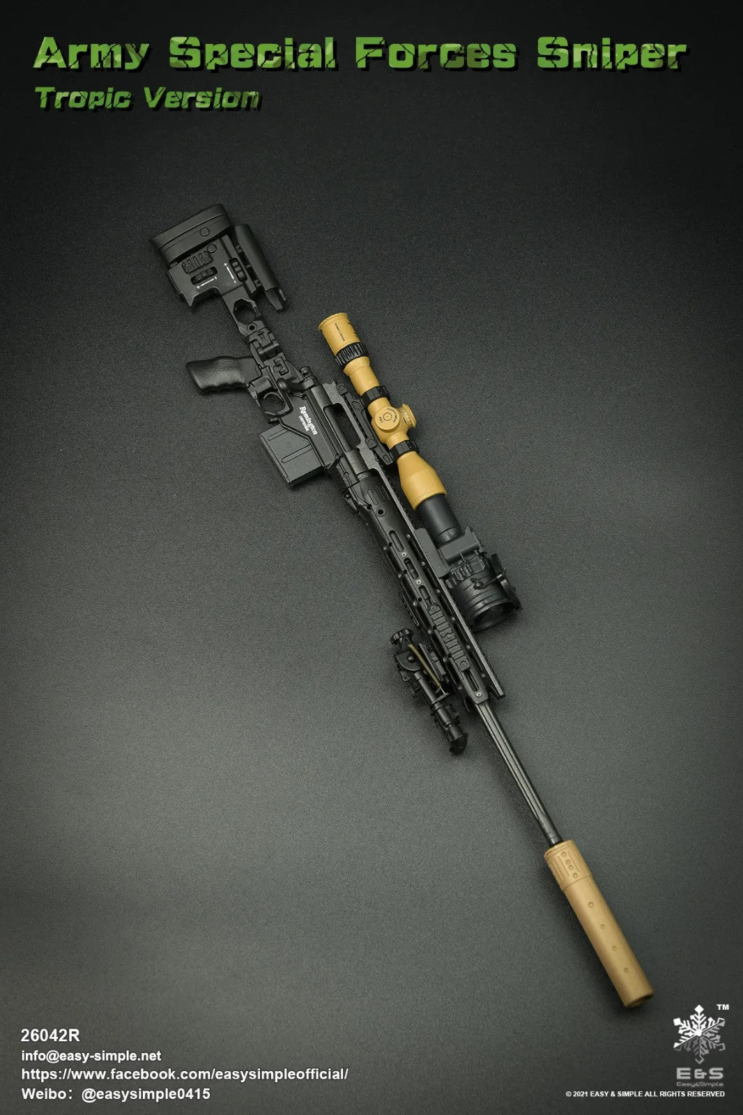 1:6 scale Easy & Simple Special Forces Sniper XM2010 .338 Rifle for 12" Figures