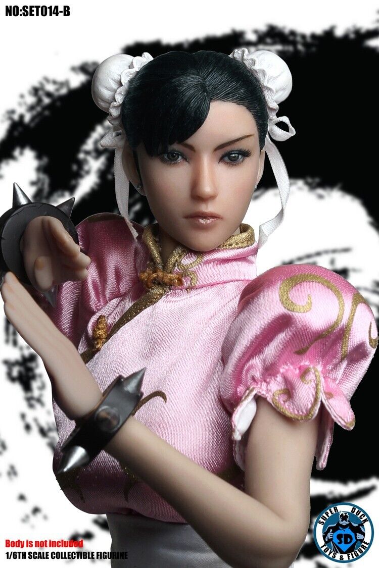 1:6 scale Female Chun Li Martial Art Fighter in Pink Head & Clothing Set SET014B