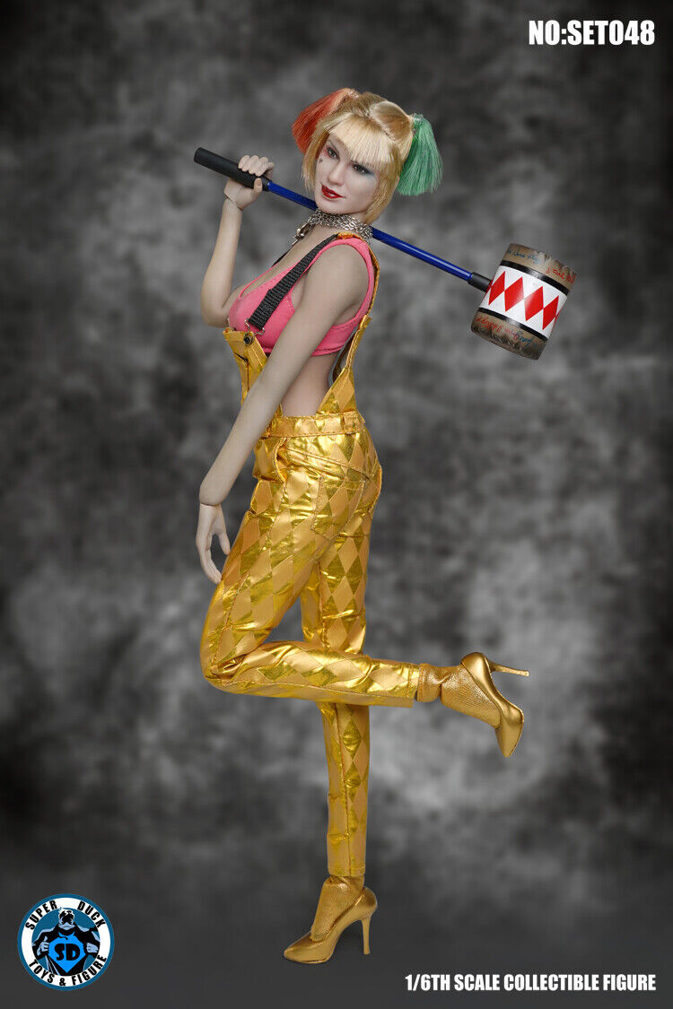 1:6 Super Duck The Clown Female Harley Quinn Gold Overalls 12" Phicen TBLeague