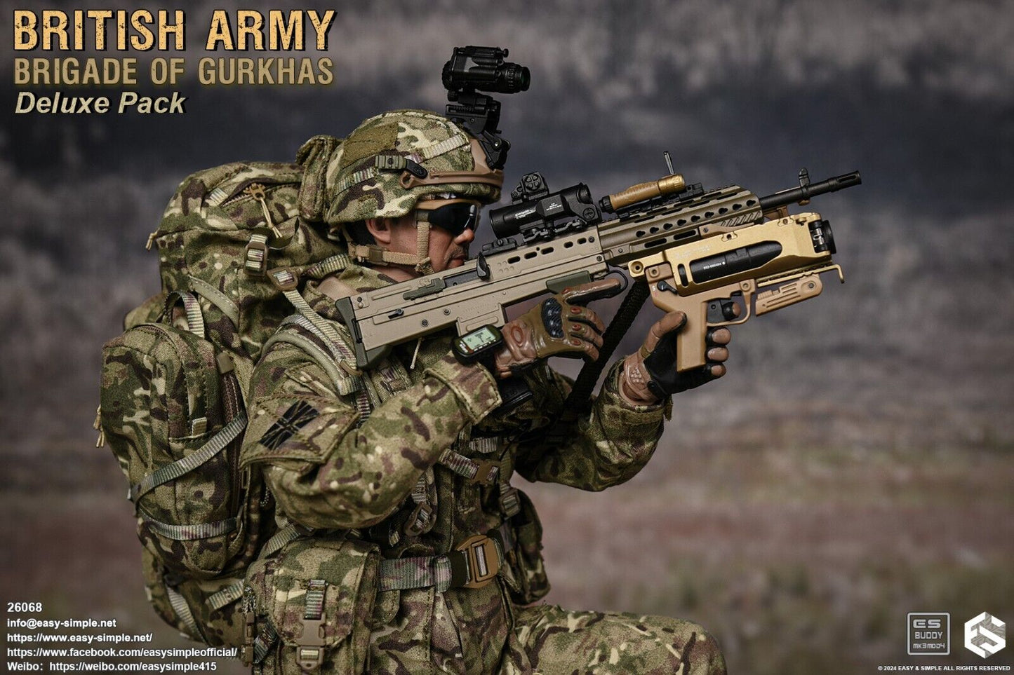 1:6 scale Easy & Simple British Army Brigade of Gurkhas MTP Camo Helmet w/ NVG