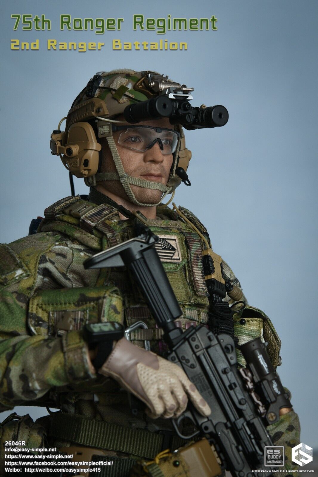 1:6 Easy & Simple 75th Ranger Regiment Male Head Sculpt 12" Action Figure 26046R