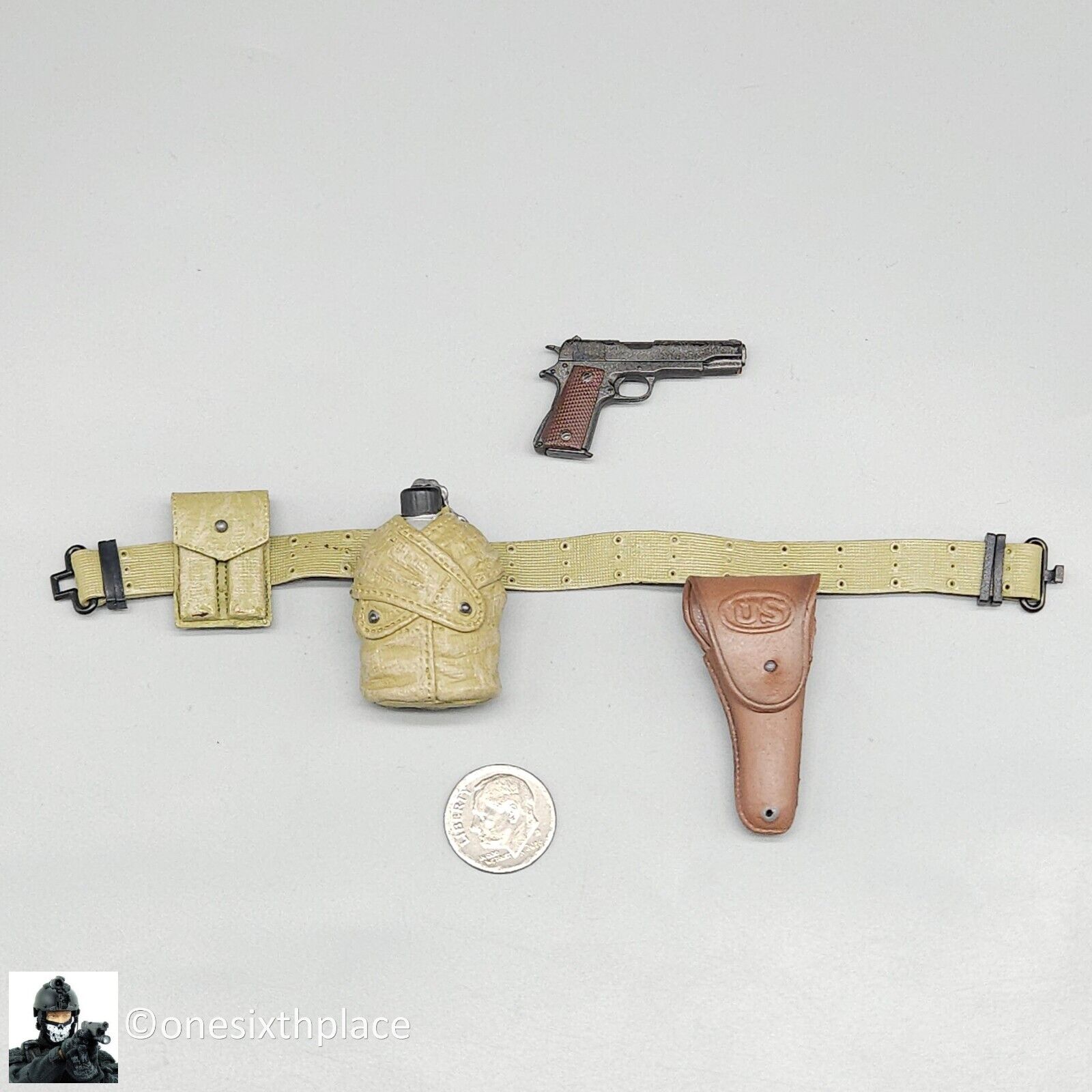 1:6 Dragon WWII USMC Belt w/ 1911 Pistol Canteen Ammo Pouch for 12" Figures
