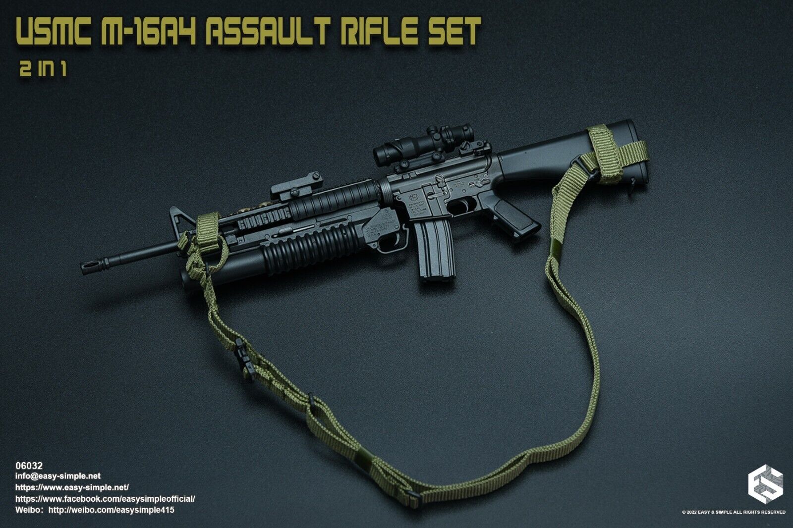 1:6 Easy & Simple USMC M16A4 Rifle w/ M203 Grenade Launcher for 12" Figures