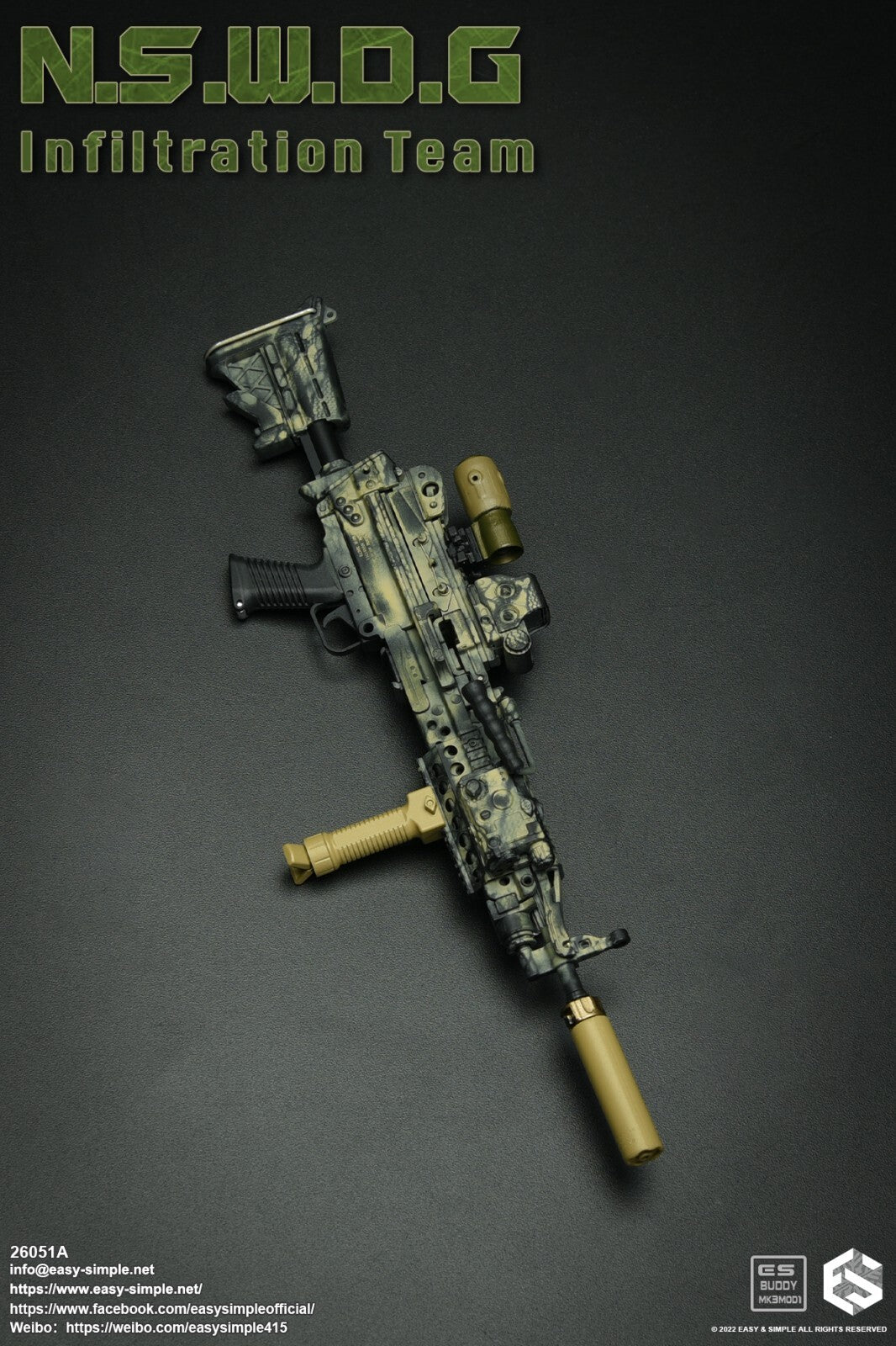 1:6 Easy & Simple NSWDG Infiltration Team MK46Mod1 Machine Gun for 12" Figures