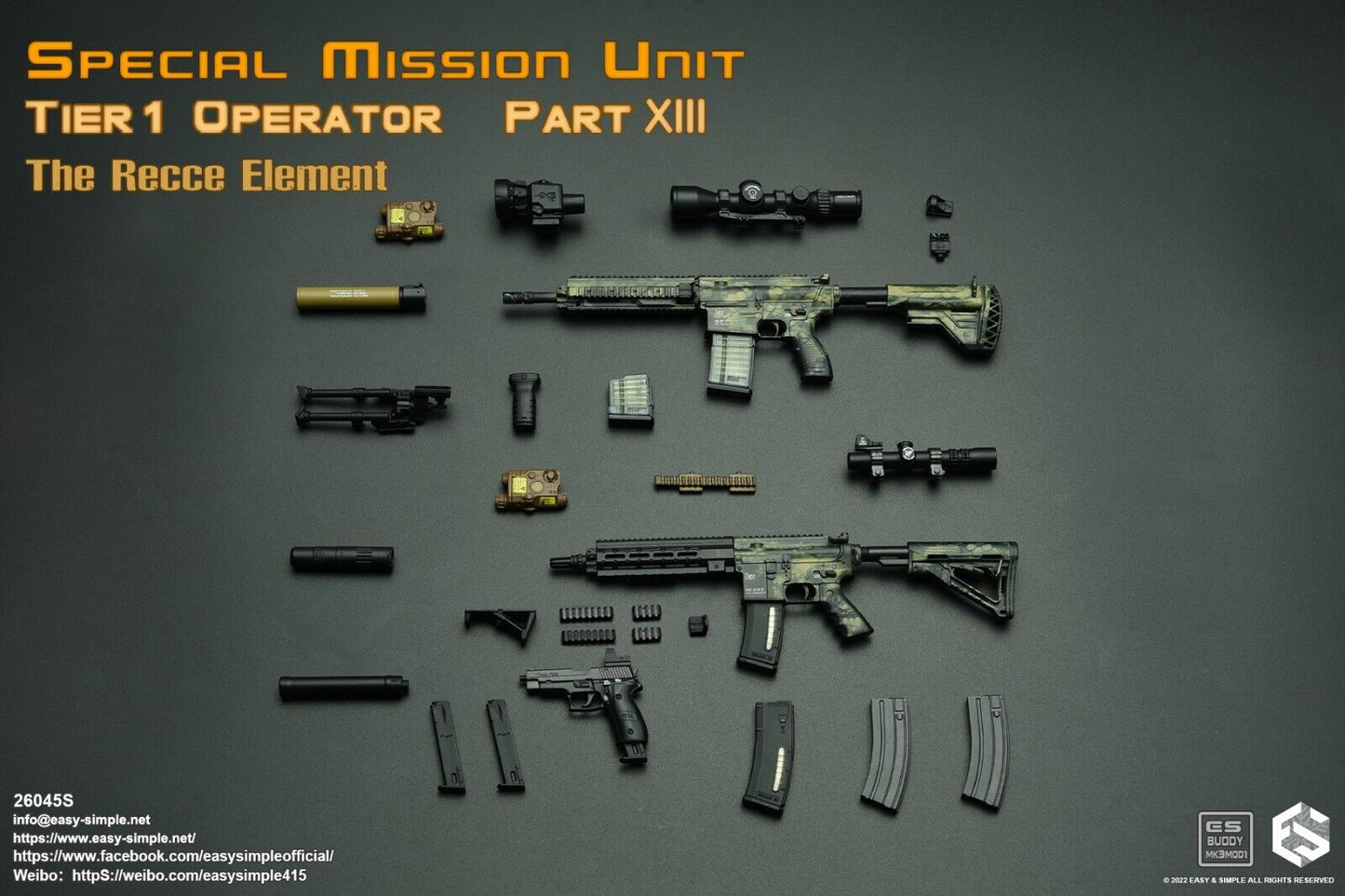 1:6 Easy & Simple Recce Element Camo HK 416 Rifle Set for 12" Figures