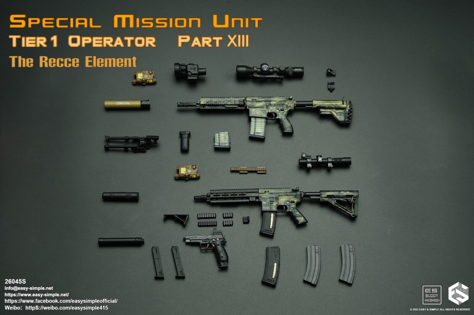 1:6 Easy & Simple Recce Element Camo HK 416 Rifle Set for 12" Figures