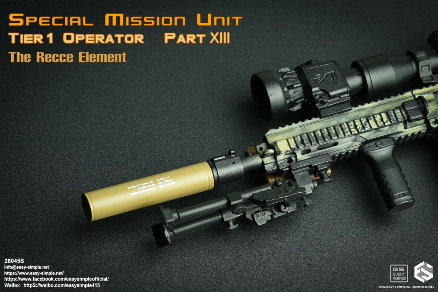 1:6 Easy & Simple Recce Element Camo HK 417 Sharpshooter Rifle for 12" Figures